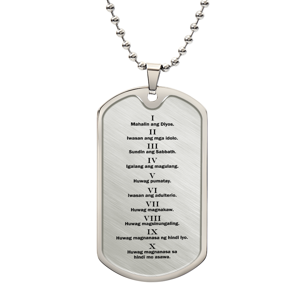Ten Commandments Tagalog Sampung Utos Necklace Dog Tag Stainless Steel or 18k Gold w 24" Chain-Express Your Love Gifts