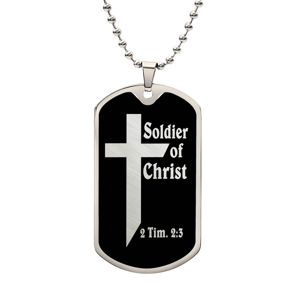Soldier of Christ 2 Tim 2 3 Necklace Dog Tag Stainless Steel or 18k Gold w 24" Chain-Express Your Love Gifts