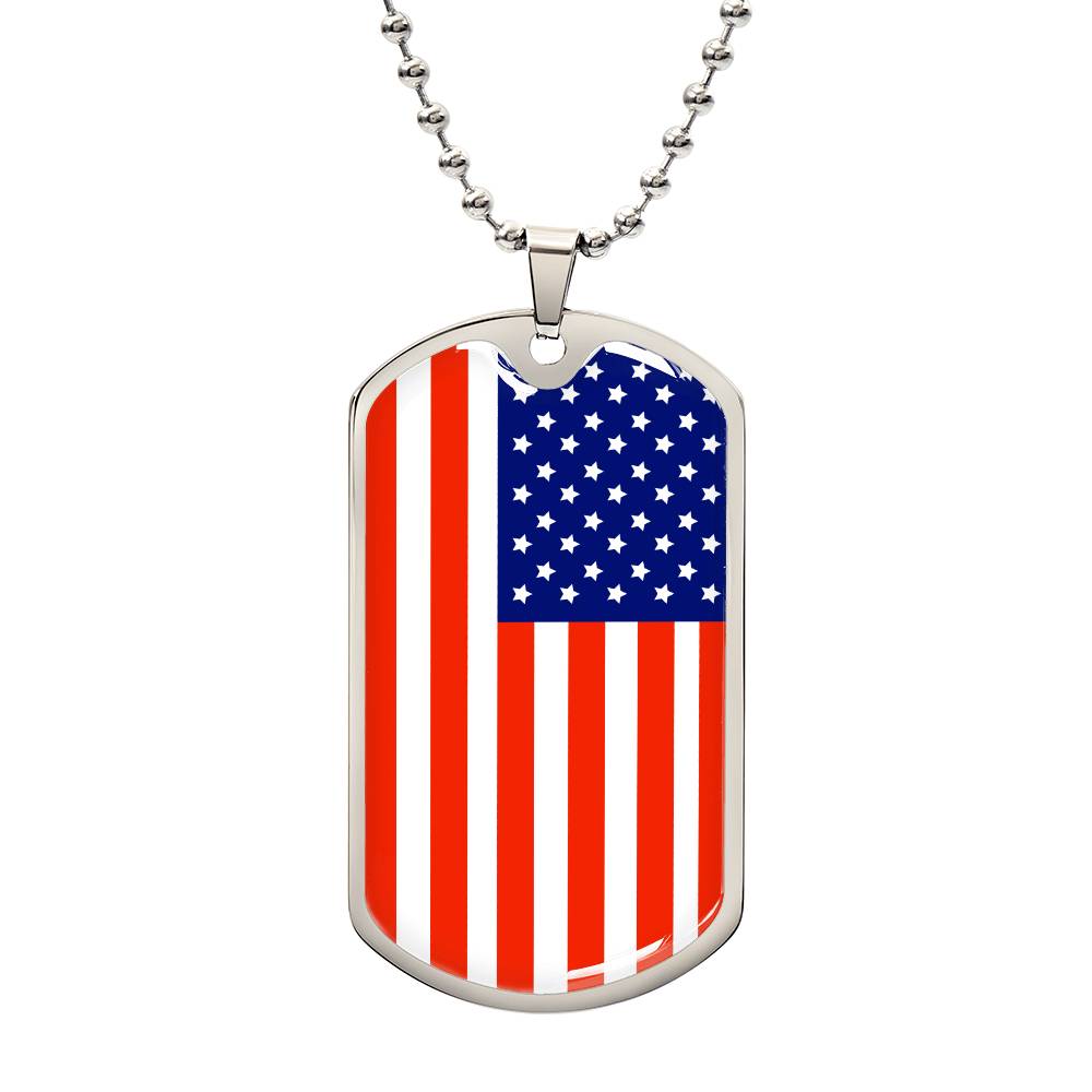 Country Pride Red, White and Blue Steel US Flag Stainless Steel Silver Tone or 18k Gold Military Dog Tag Necklace w 24" Ball Chain-Express Your Love Gifts
