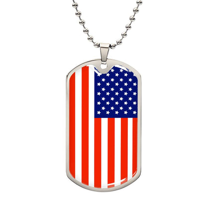 Country Pride Red, White and Blue Steel US Flag Stainless Steel Silver Tone or 18k Gold Military Dog Tag Necklace w 24" Ball Chain-Express Your Love Gifts