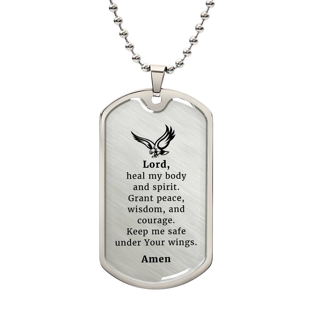 Veteran's Prayer Necklace Stainless Steel or 18k Gold Dog Tag 24" Chain-Express Your Love Gifts