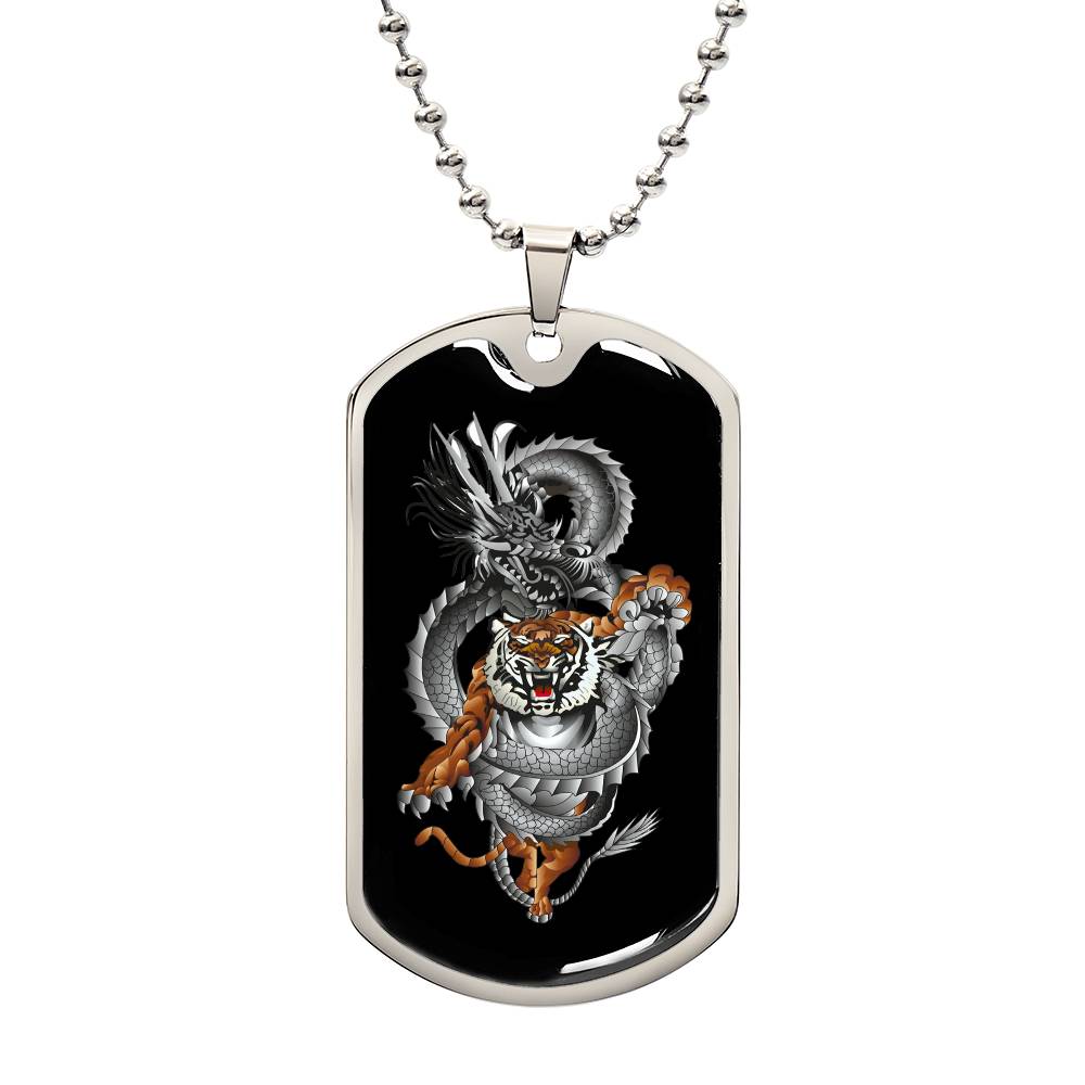 Tiger Dragon Yin Yang Necklace Dog Tag Stainless Steel or 18k Gold w 24" Chain-Express Your Love Gifts