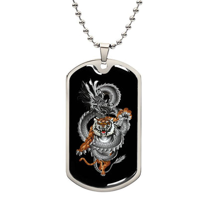 Tiger Dragon Yin Yang Necklace Dog Tag Stainless Steel or 18k Gold w 24" Chain-Express Your Love Gifts