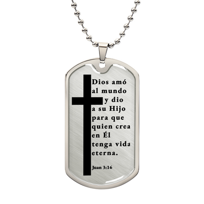 Juan 3:16 Spanish Necklace Stainless Steel or 18k Gold Dog Tag W 24"-Express Your Love Gifts