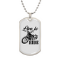 Live To Ride Biker Necklace Stainless Steel or 18k Gold Dog Tag 24"-Express Your Love Gifts