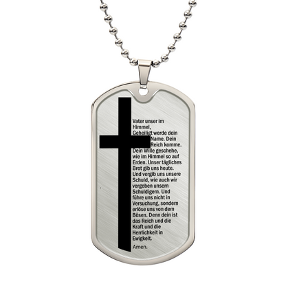 Lord's Prayer German Vater Unser Necklace Dog Tag Stainless Steel or 18k Gold w 24" Chain-Express Your Love Gifts