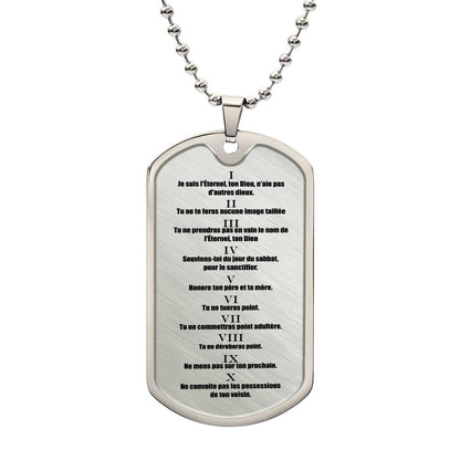 Ten Commandments French Necklace Dog Tag Stainless Steel or 18k Gold 24" Chain-Express Your Love Gifts