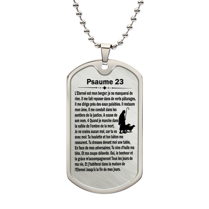 Psalm 23 French Psaume 23 Necklace Dog Tag Stainless Steel or 18k Gold w 24" Chain-Express Your Love Gifts