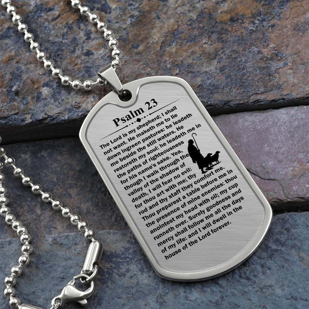 Psalm 23 English Necklace Dog Tag Stainless Steel or 18k Gold w 24" Chain-Express Your Love Gifts