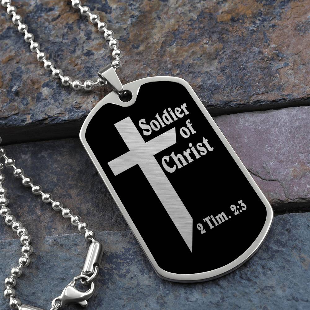 Soldier of Christ 2 Tim 2 3 Necklace Dog Tag Stainless Steel or 18k Gold w 24" Chain-Express Your Love Gifts