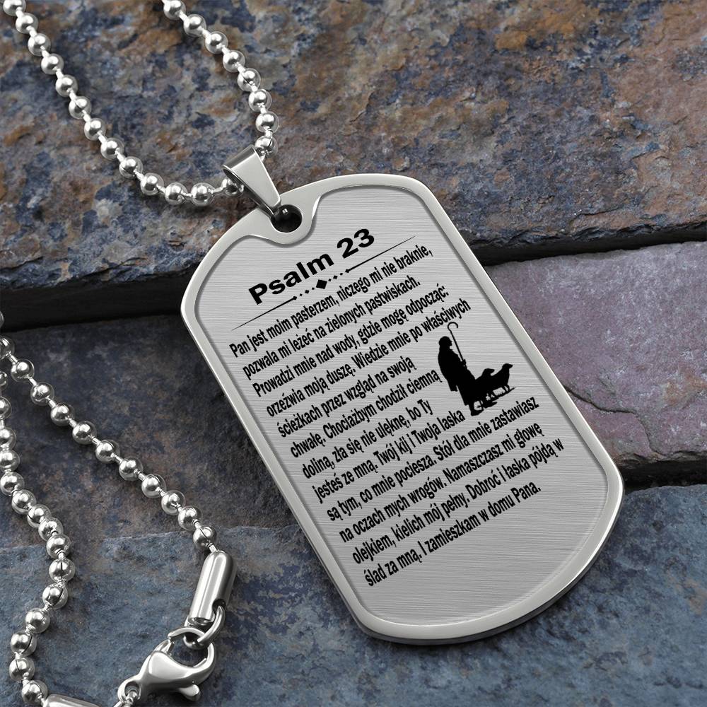 Psalm 23 Polish Psalm Dawida Necklace Dog Tag Stainless Steel or 18k Gold w 24" Chain-Express Your Love Gifts