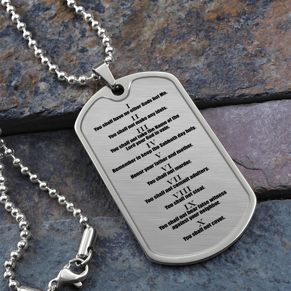 Ten Commandments English Necklace Dog Tag Stainless Steel or 18k Gold w 24" Chain-Express Your Love Gifts