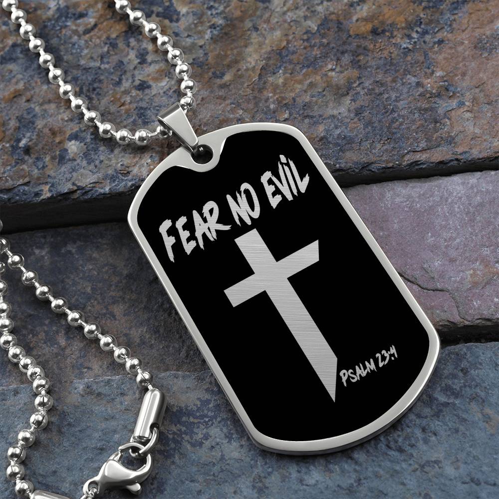 Fear No Evil Psalm 23.4 Necklace Dog Tag Stainless Steel or 18k Gold w 24" Chain-Express Your Love Gifts