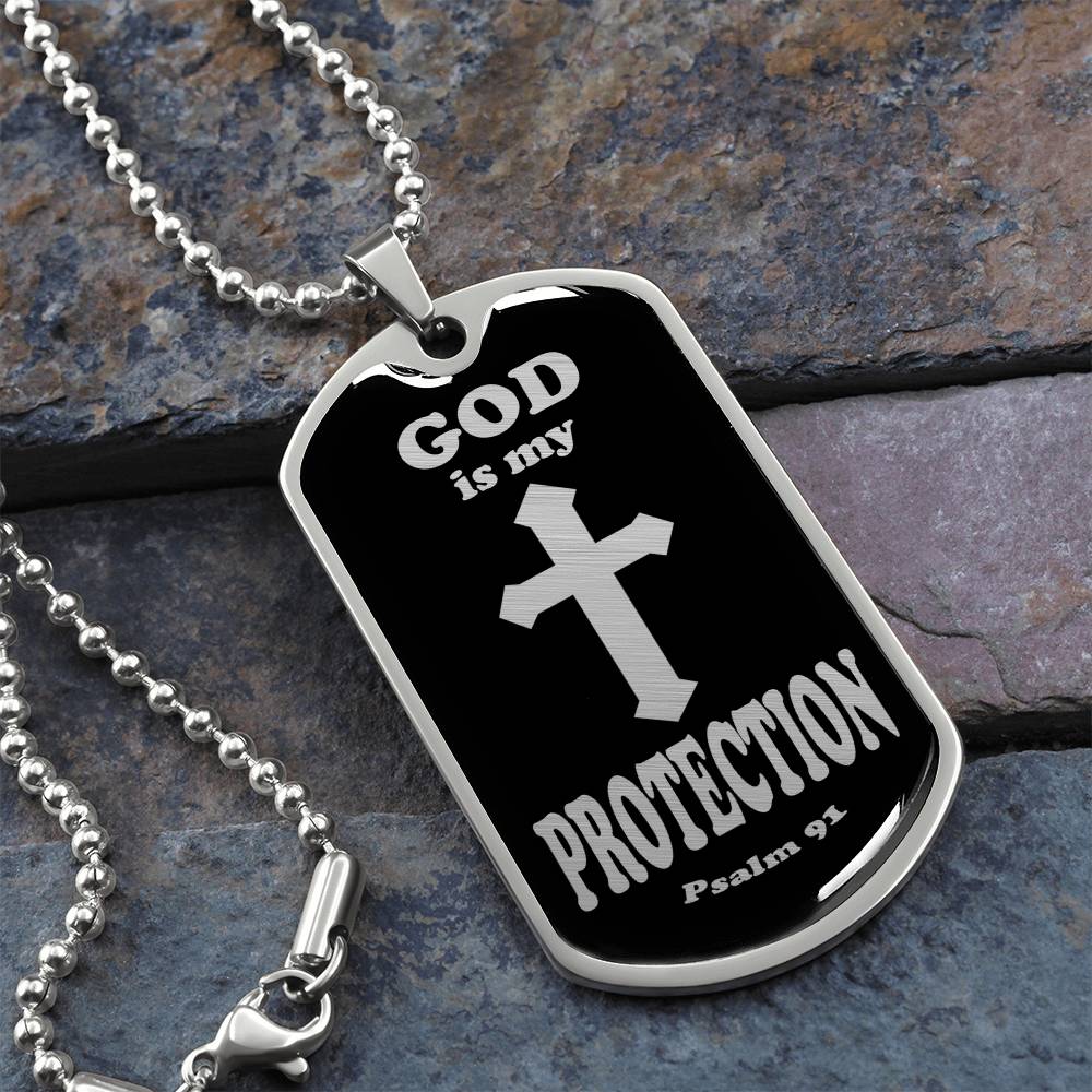 God is My Protection Psalm 91 Necklace Dog Tag Stainless Steel or 18k Gold w 24" Chain-Express Your Love Gifts