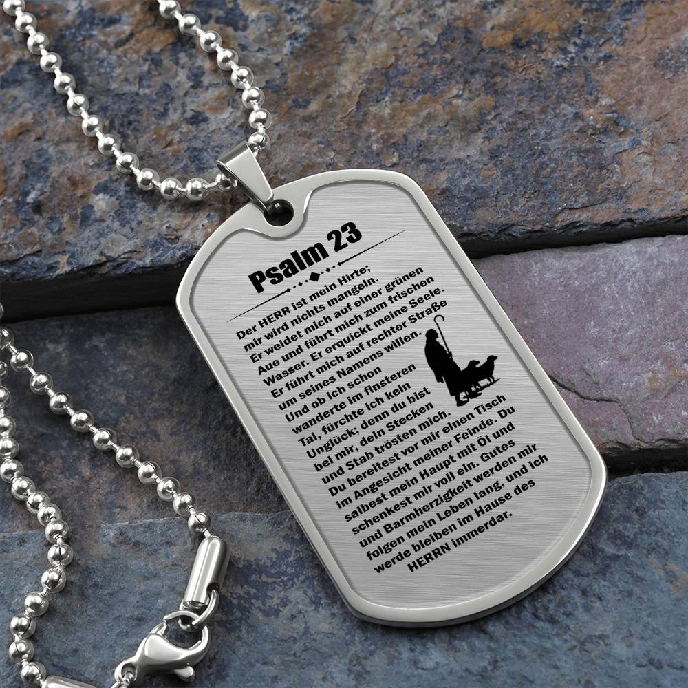 Psalm 23 German Necklace Dog Tag Stainless Steel or 18k Gold w 24" Chain-Express Your Love Gifts