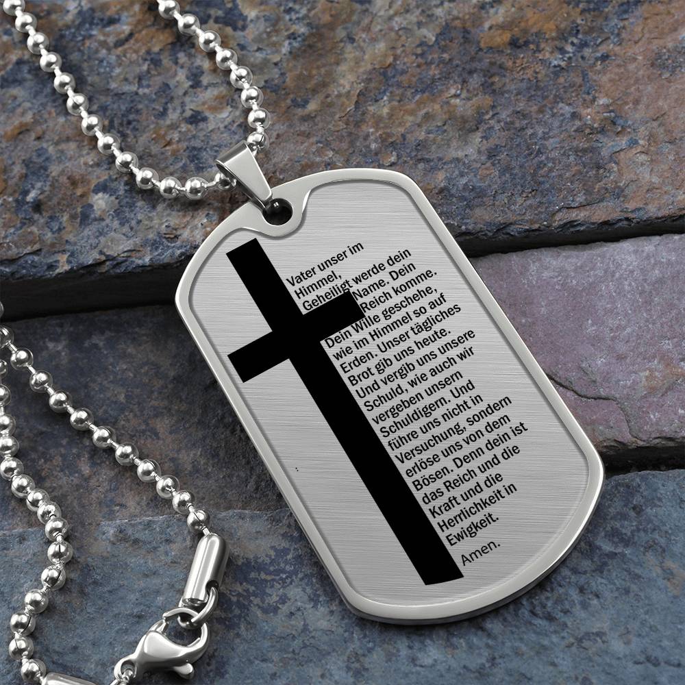 Lord's Prayer German Vater Unser Necklace Dog Tag Stainless Steel or 18k Gold w 24" Chain-Express Your Love Gifts