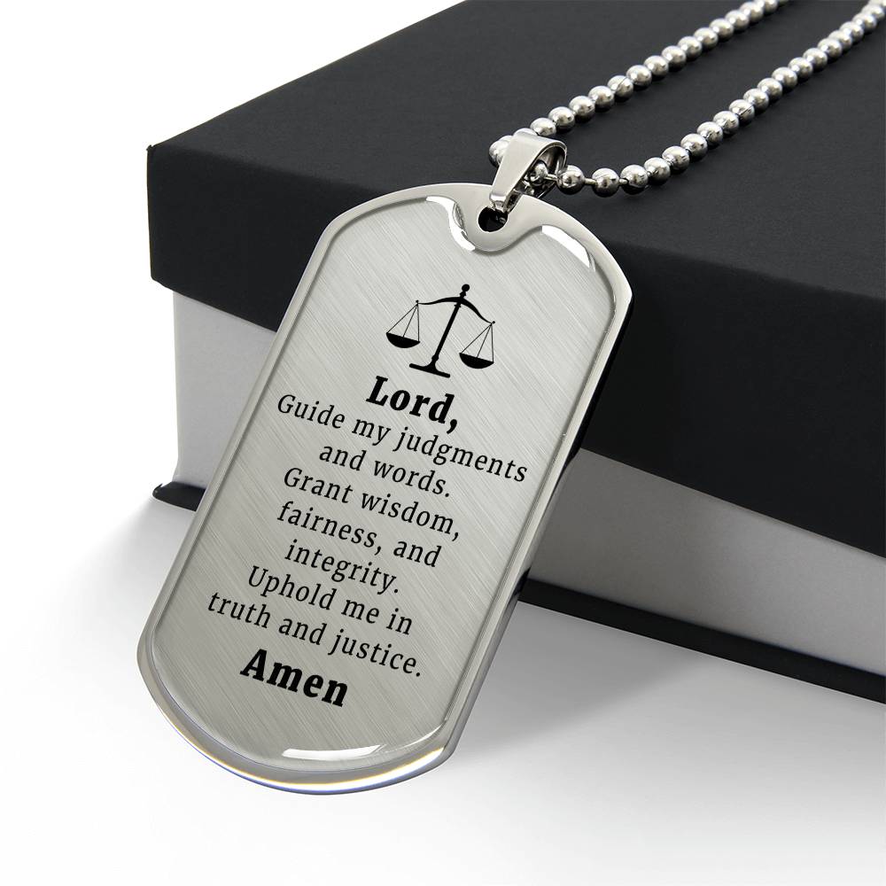 Judge and Lawyer's Prayer Necklace Stainless Steel or 18k Gold Dog Tag 24" Chain-Express Your Love Gifts