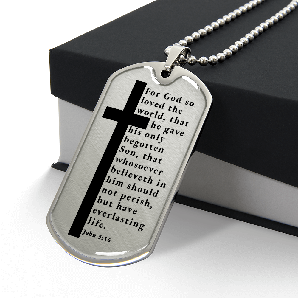 Everlasting Life John 3:16 Necklace Stainless Steel or 18k Gold Dog Tag W 24"-Express Your Love Gifts
