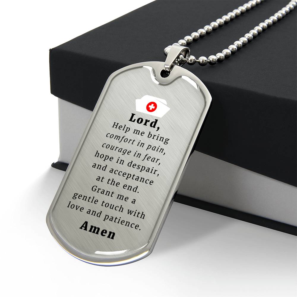 Nurse's Prayer Necklace Stainless Steel or 18k Gold Dog Tag 24" Chain-Express Your Love Gifts