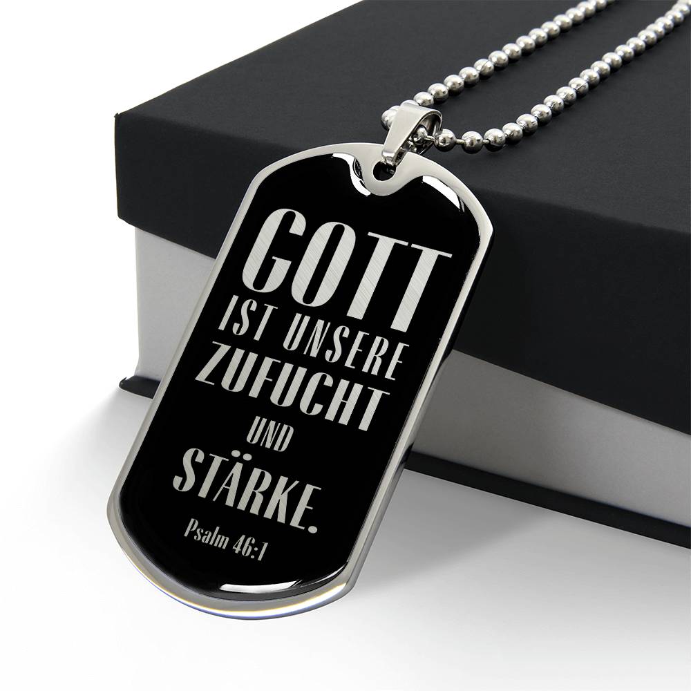 Psalm 46:10 God is Our Refuge and Strength Necklace Stainless Steel or 18k Gold Dog Tag 24" Chain-Express Your Love Gifts
