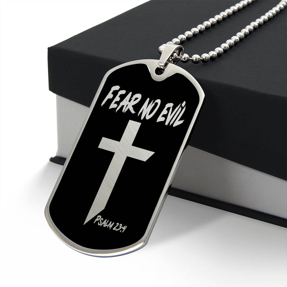 Fear No Evil Psalm 23.4 Necklace Dog Tag Stainless Steel or 18k Gold w 24" Chain-Express Your Love Gifts