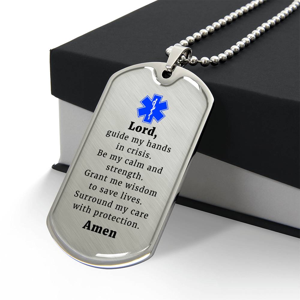 EMT Prayer Necklace Stainless Steel or 18k Gold Dog Tag 24" Chain-Express Your Love Gifts