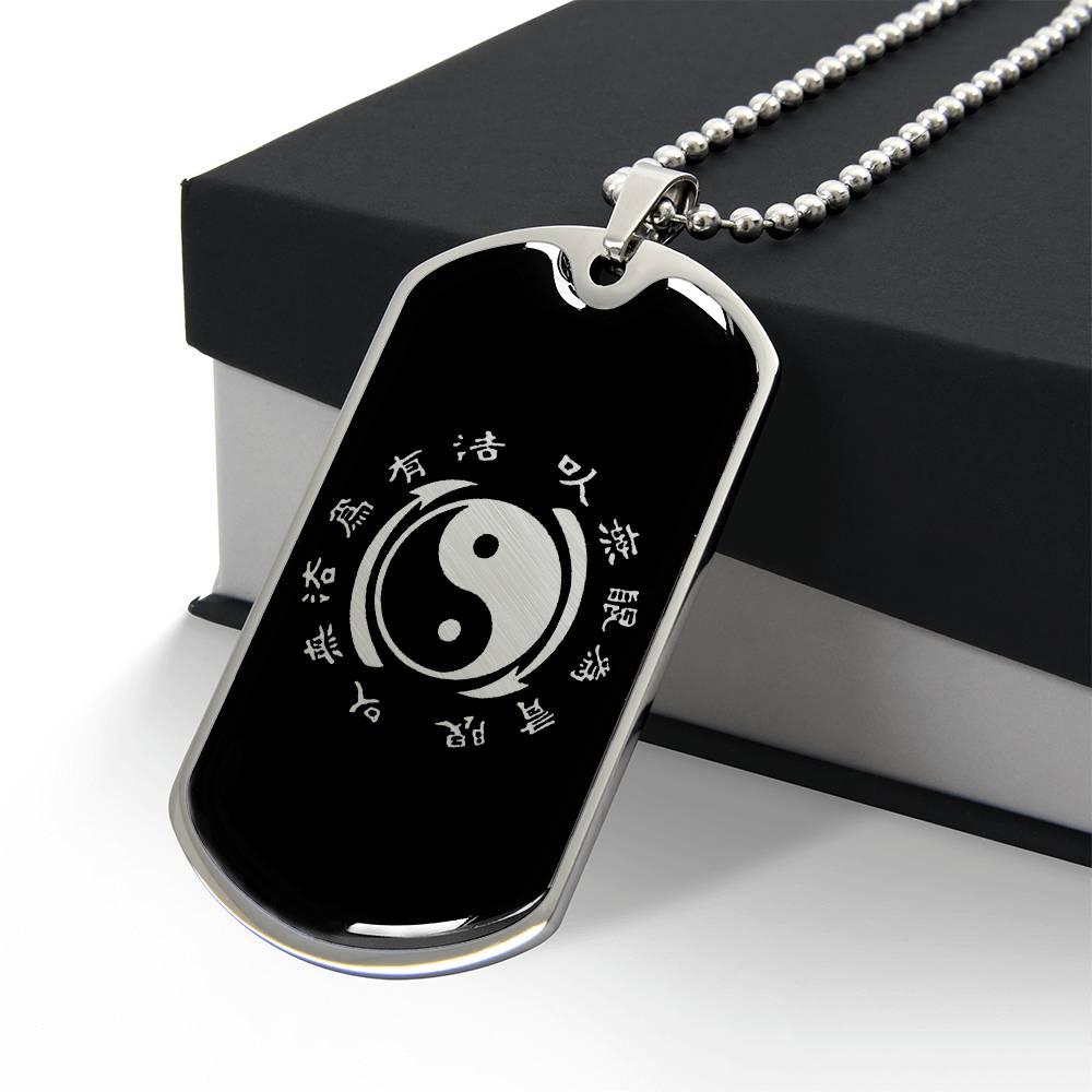 Yin Yang Dog Tag Necklace - Symbol of Harmony and Strength Dog Tag Stainless Steel or 18k Gold w 24" Chain-Express Your Love Gifts