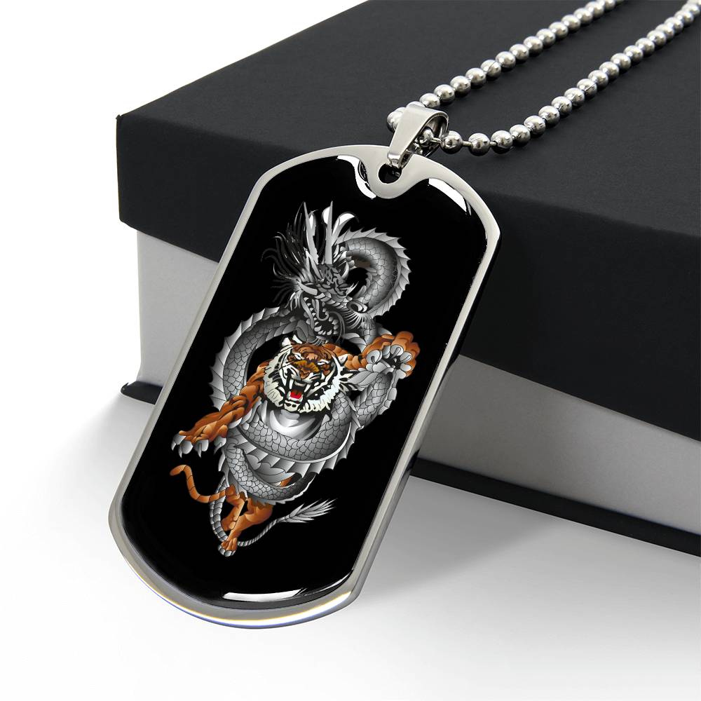 Tiger Dragon Yin Yang Necklace Dog Tag Stainless Steel or 18k Gold w 24" Chain-Express Your Love Gifts