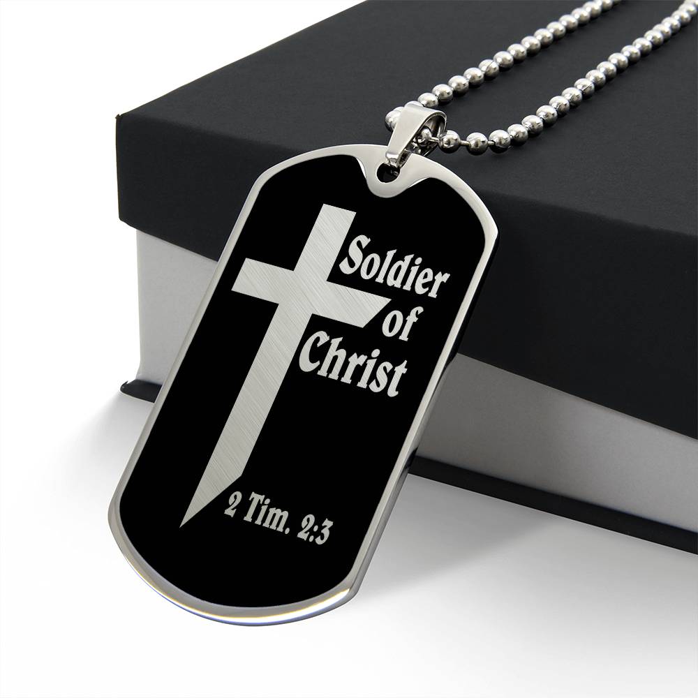 Soldier of Christ 2 Tim 2 3 Necklace Dog Tag Stainless Steel or 18k Gold w 24" Chain-Express Your Love Gifts