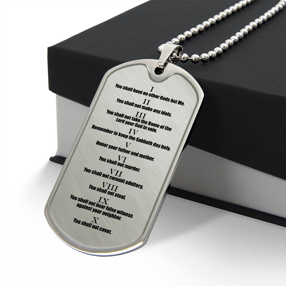 Ten Commandments English Necklace Dog Tag Stainless Steel or 18k Gold w 24" Chain-Express Your Love Gifts