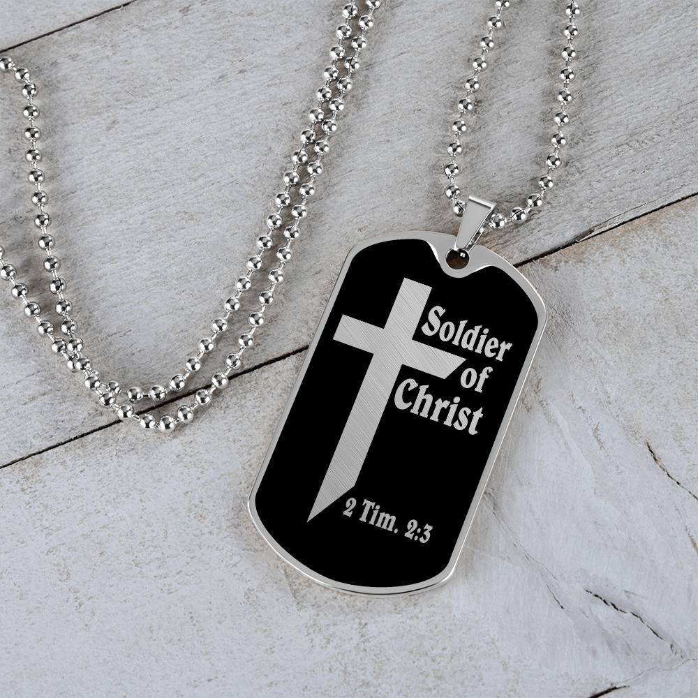 Soldier of Christ 2 Tim 2 3 Necklace Dog Tag Stainless Steel or 18k Gold w 24" Chain-Express Your Love Gifts