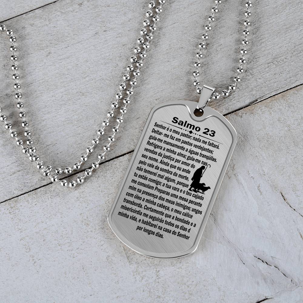 Psalm 23 Portuguese Salmo 23 Necklace Dog Tag Stainless Steel or 18k Gold w 24" Chain-Express Your Love Gifts