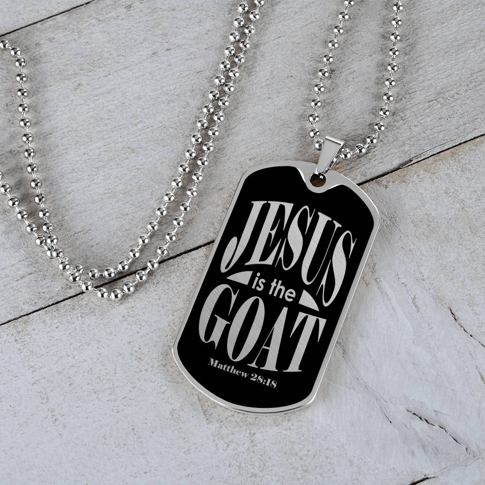 Jesus is the GOAT Matthew 28:18 Necklace Dog Tag Stainless Steel or 18k Gold w 24" Chain-Express Your Love Gifts