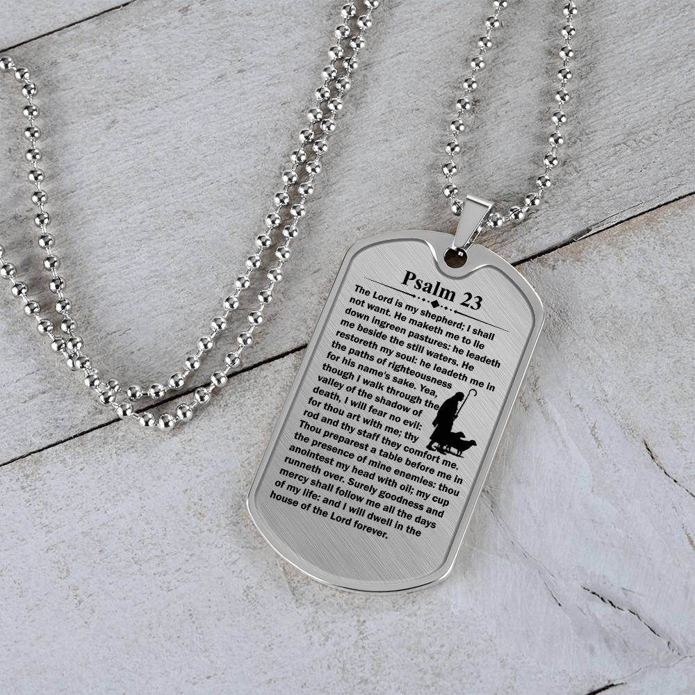Psalm 23 English Necklace Dog Tag Stainless Steel or 18k Gold w 24" Chain-Express Your Love Gifts