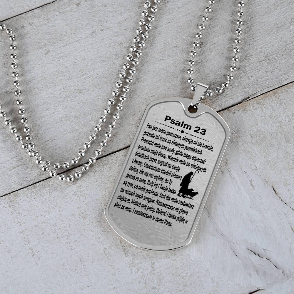 Psalm 23 Polish Psalm Dawida Necklace Dog Tag Stainless Steel or 18k Gold w 24" Chain-Express Your Love Gifts