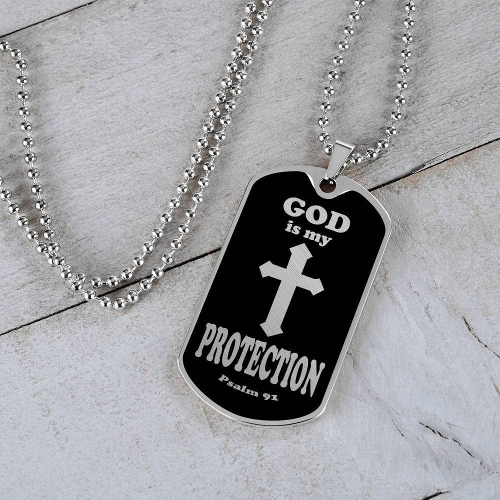 God is My Protection Psalm 91 Necklace Dog Tag Stainless Steel or 18k Gold w 24" Chain-Express Your Love Gifts