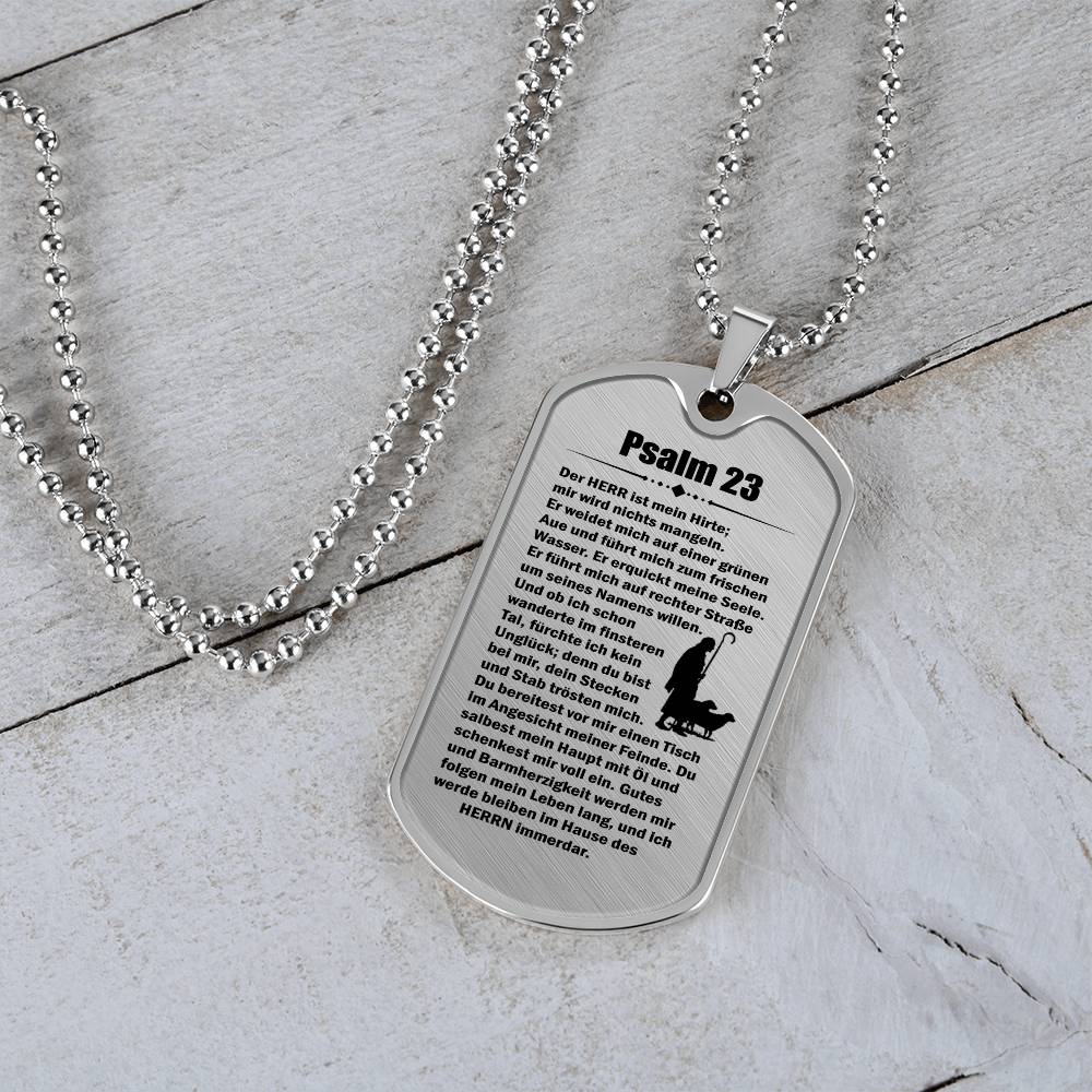 Psalm 23 German Necklace Dog Tag Stainless Steel or 18k Gold w 24" Chain-Express Your Love Gifts