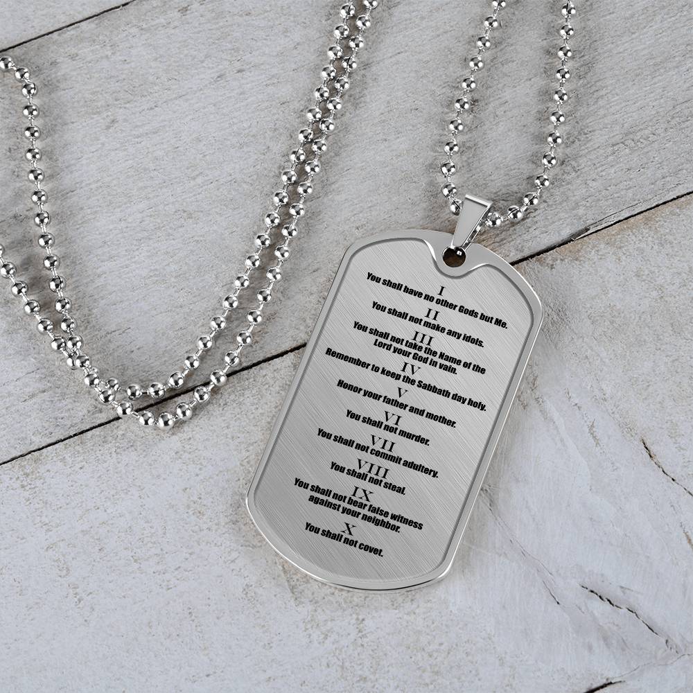 Ten Commandments English Necklace Dog Tag Stainless Steel or 18k Gold w 24" Chain-Express Your Love Gifts
