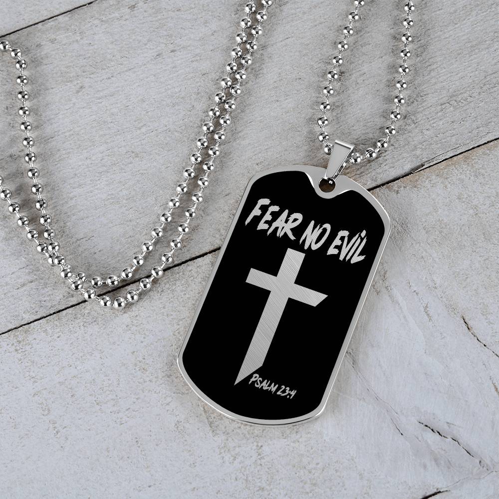 Fear No Evil Psalm 23.4 Necklace Dog Tag Stainless Steel or 18k Gold w 24" Chain-Express Your Love Gifts