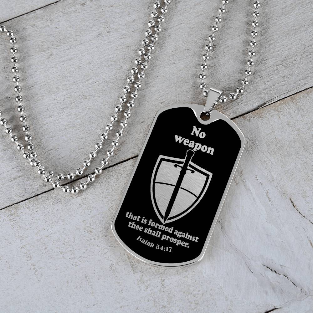 Isaiah 54:17 No Weapon Necklace Dog Tag Stainless Steel or 18k Gold w 24" Chain-Express Your Love Gifts