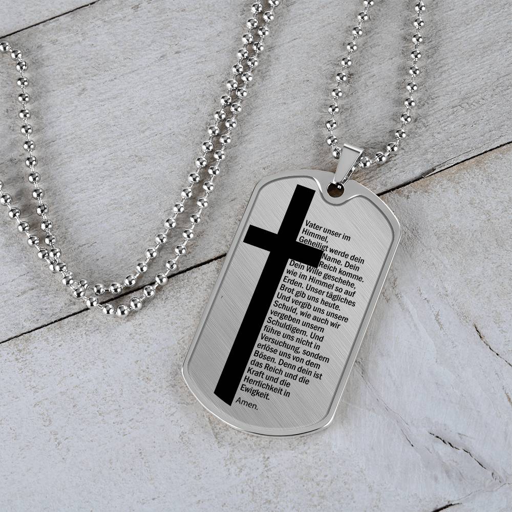 Lord's Prayer German Vater Unser Necklace Dog Tag Stainless Steel or 18k Gold w 24" Chain-Express Your Love Gifts