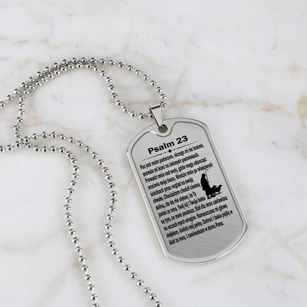 Psalm 23 Polish Psalm Dawida Necklace Dog Tag Stainless Steel or 18k Gold w 24" Chain-Express Your Love Gifts