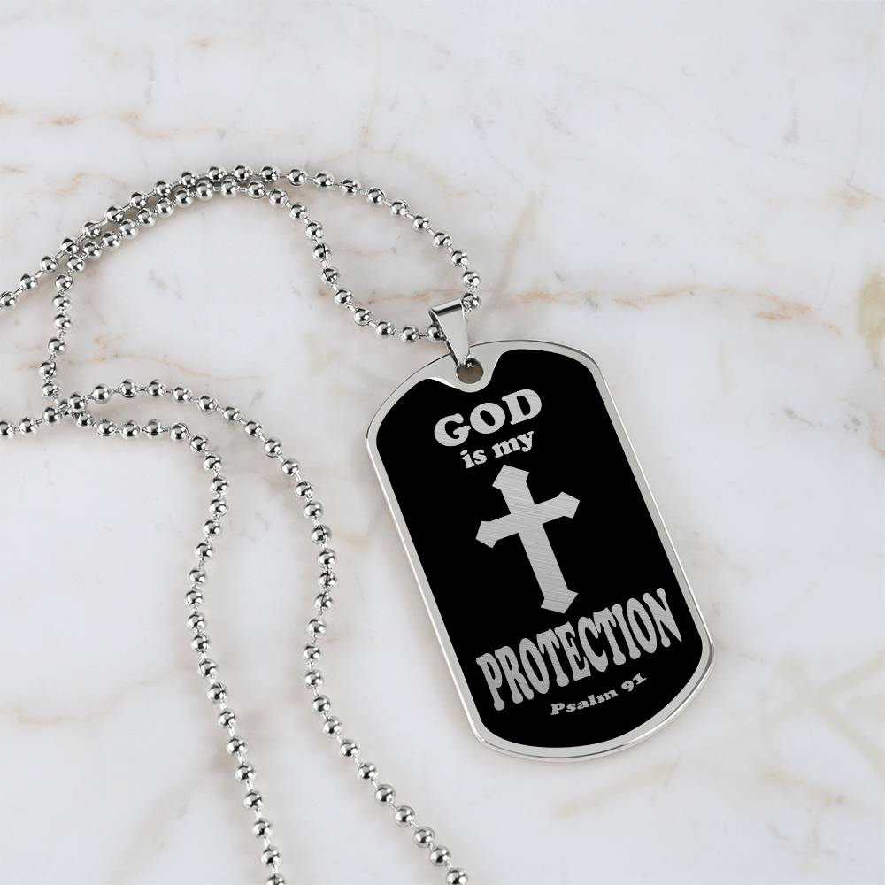 God is My Protection Psalm 91 Necklace Dog Tag Stainless Steel or 18k Gold w 24" Chain-Express Your Love Gifts