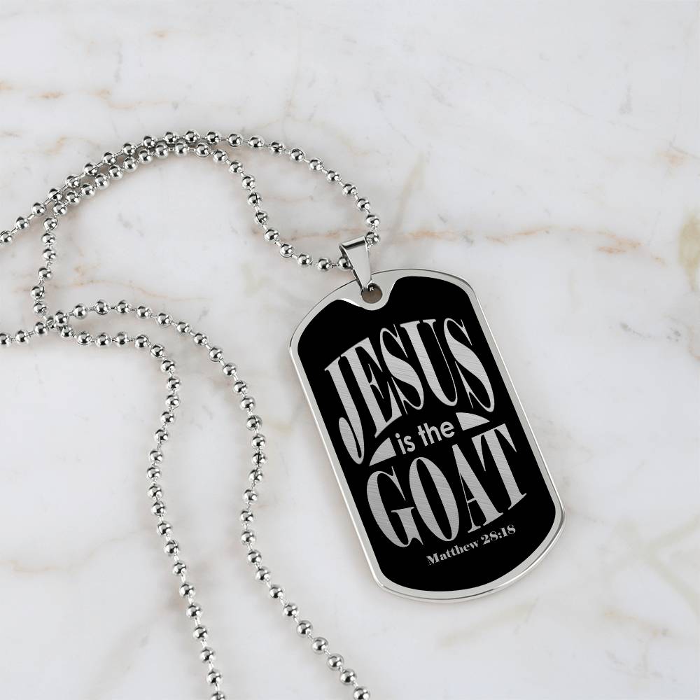 Jesus is the GOAT Matthew 28:18 Necklace Dog Tag Stainless Steel or 18k Gold w 24" Chain-Express Your Love Gifts