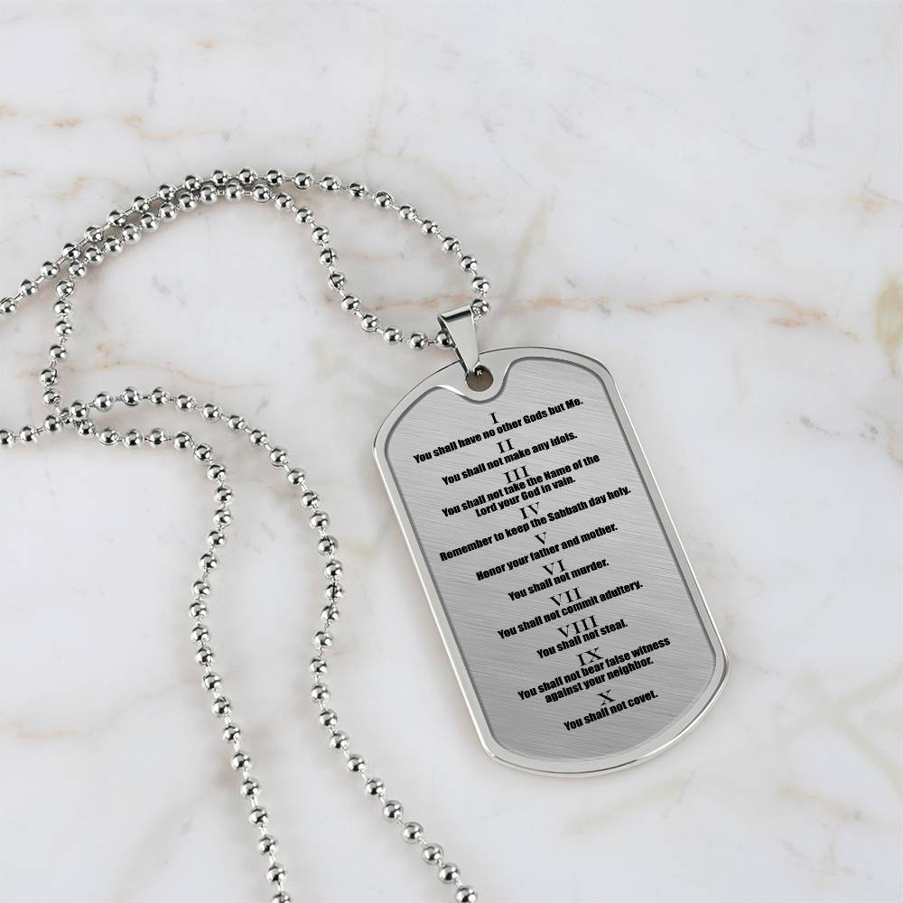 Ten Commandments English Necklace Dog Tag Stainless Steel or 18k Gold w 24" Chain-Express Your Love Gifts