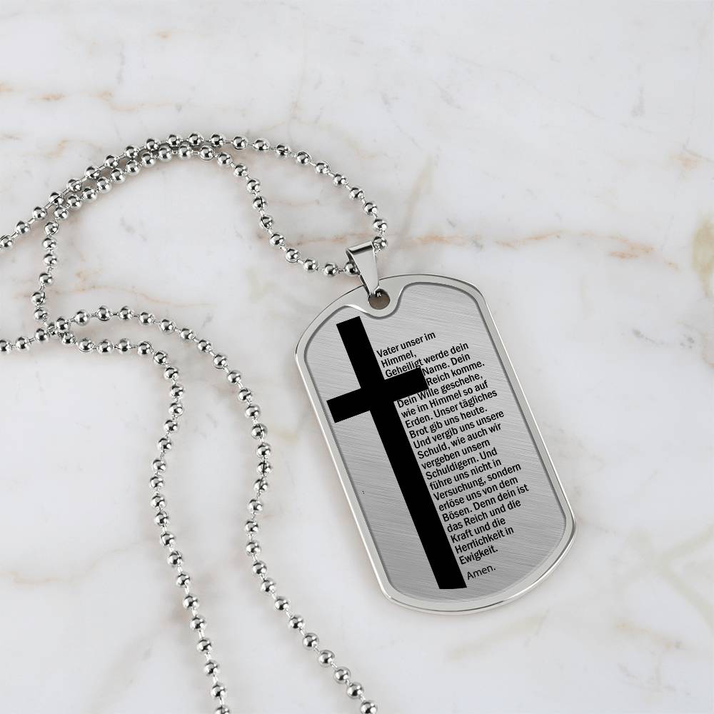 Lord's Prayer German Vater Unser Necklace Dog Tag Stainless Steel or 18k Gold w 24" Chain-Express Your Love Gifts