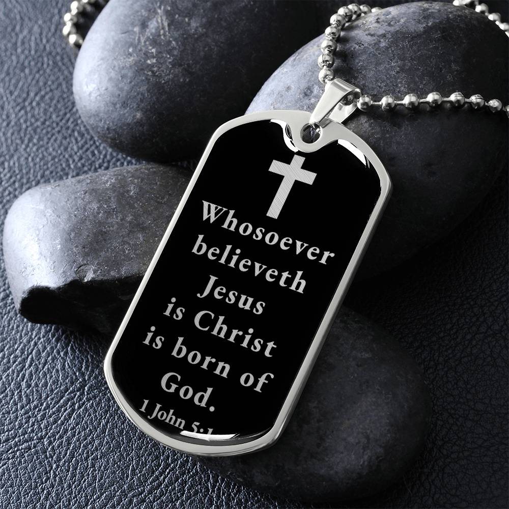 Born of God 1 John 51 Necklace Stainless Steel or 18k Gold Dog Tag W 24"-Express Your Love Gifts