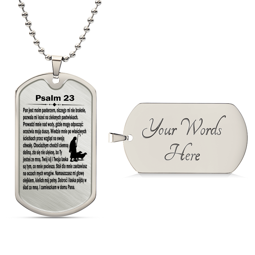 Psalm 23 Polish Psalm Dawida Necklace Dog Tag Stainless Steel or 18k Gold w 24" Chain-Express Your Love Gifts
