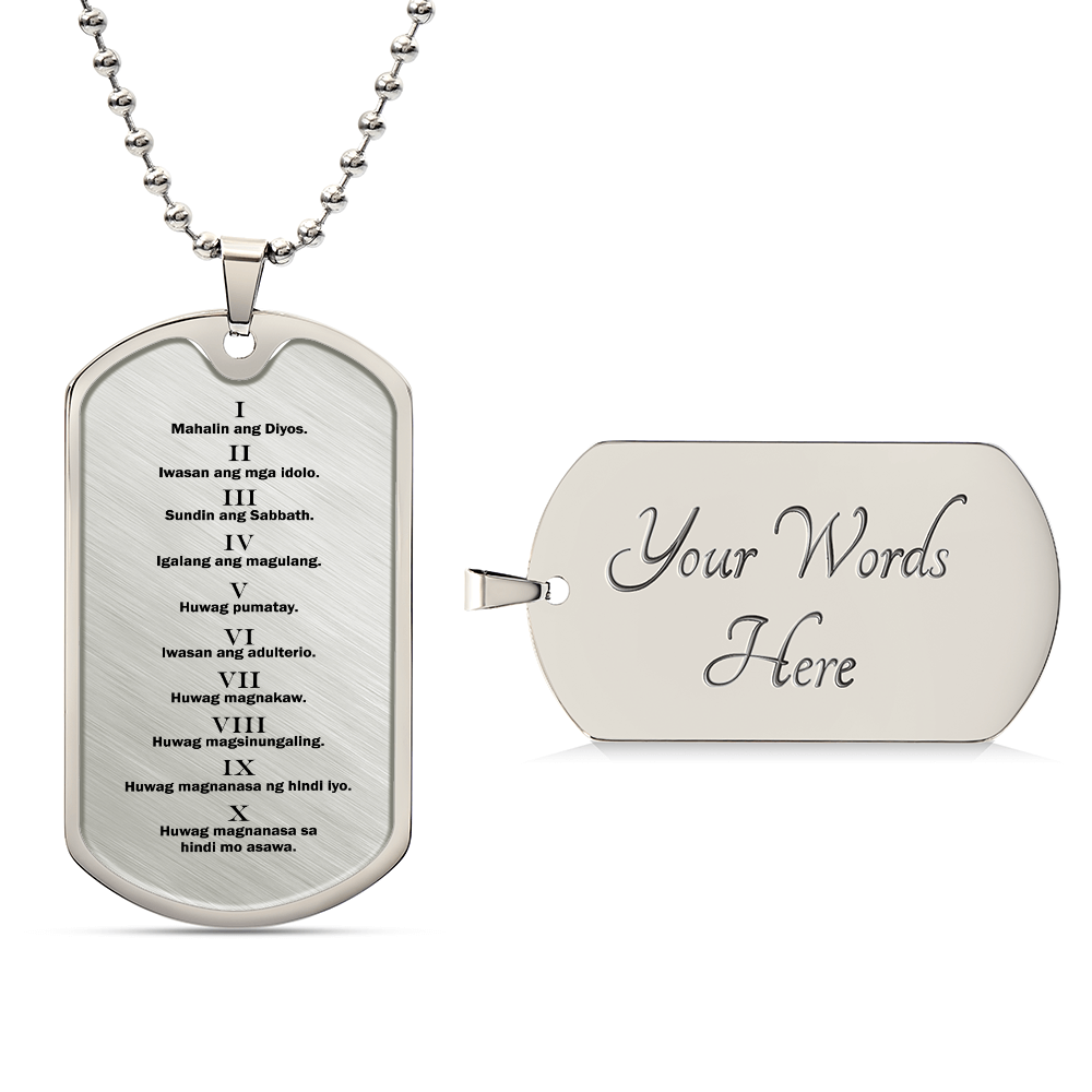 Ten Commandments Tagalog Sampung Utos Necklace Dog Tag Stainless Steel or 18k Gold w 24" Chain-Express Your Love Gifts