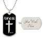 Fear No Evil Psalm 23.4 Necklace Dog Tag Stainless Steel or 18k Gold w 24" Chain-Express Your Love Gifts